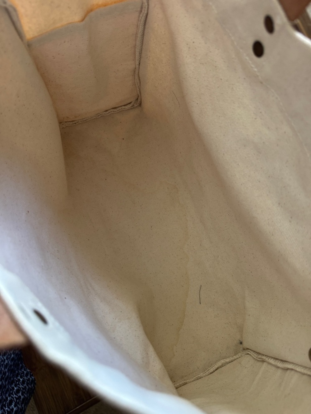Cream Canvas Messenger Bag with Brown Leather Handles - Picture 4 of 6